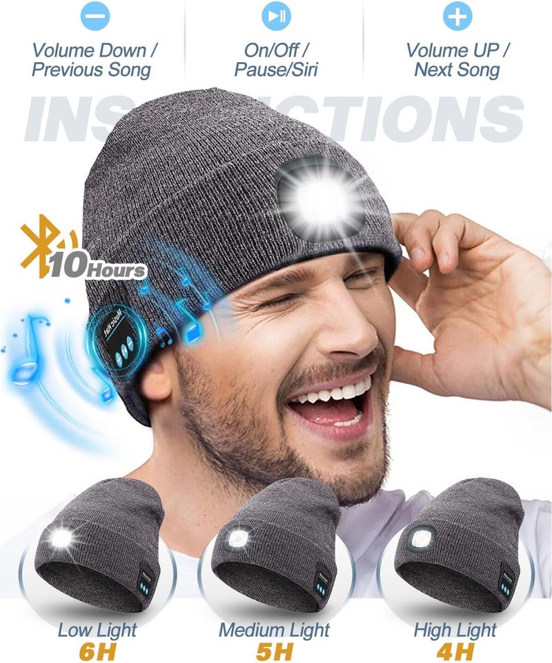 MOXTOYU Bluetooth Beanie with Light, USB Rechargeable LED Headlamp Winter Hat, Christmas Stocking Stuffers Gifts for Men Women - Image 3